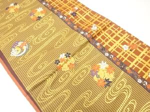 観世水に格子・花丸模様織出し袋帯